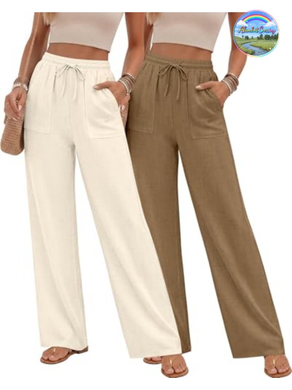 Women's Linen Casual Straight Leg Long Pants 2 Pack